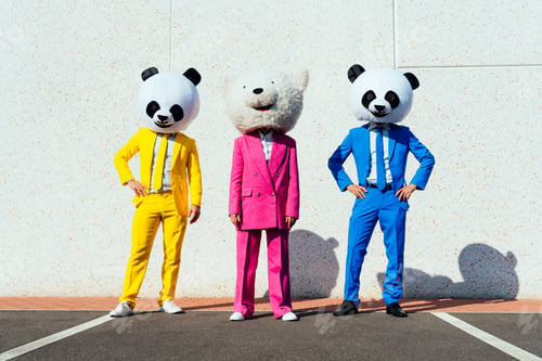 Preview: Storytelling image of a couple wearing giant panda head