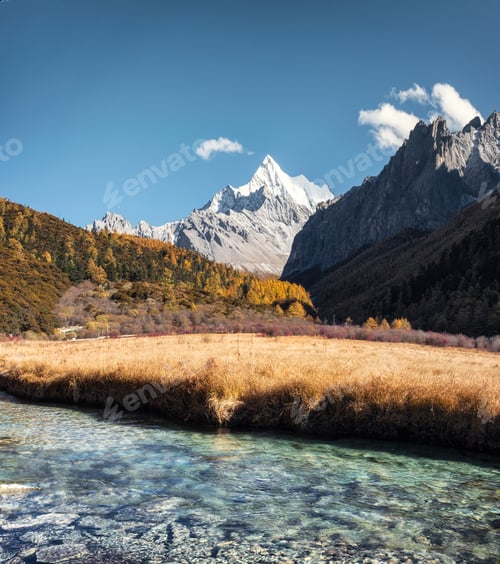 Preview: Chana Dorje holy mountain with golden meadow and crystal river