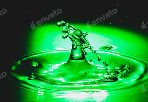 Preview: Close-up of a single water droplet with a neon green hue