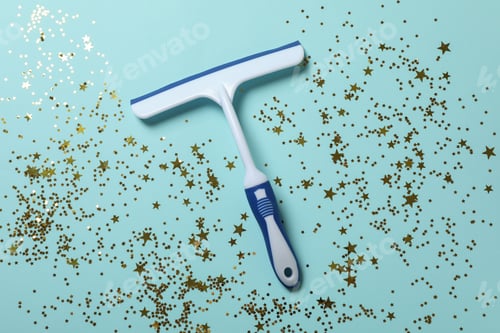 Preview: Window cleaning squeegee on blue background with glitter