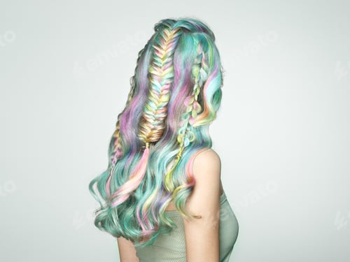 Preview: Beauty fashion model girl with colorful dyed hair