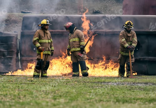 Preview: Firefighters control flames during training exercise in open field
