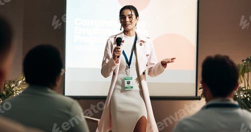 Preview: Business woman, conference and training for speaker in seminar room for wellness presentation. Educ