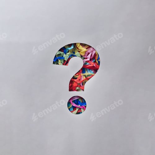 Preview: Cut out question mark in card with colorful party streamers