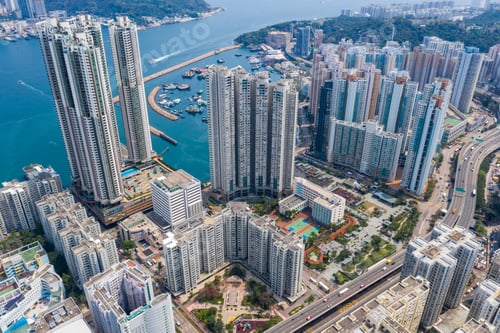 Preview: Shau Kei Wan, Hong Kong, 19 March 2019: Aerial view of Hong Kong downtown city