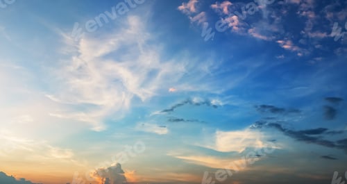 Preview: panorama sunset with blue sky and cloud background
