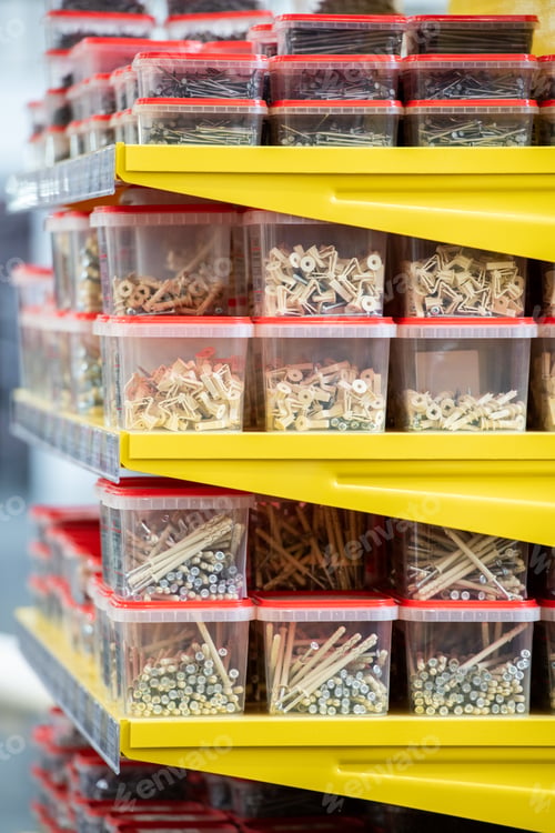 Preview: Various types of nails in plastic containers