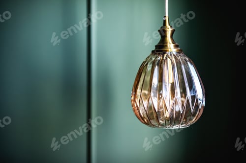 Preview: Elegant retro lamp hanging against dark green wall