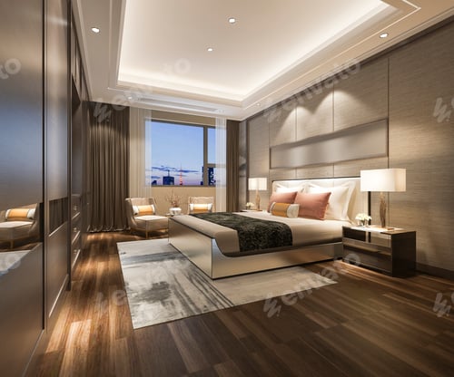 Preview: 3d rendering luxury modern bedroom suite in hotel