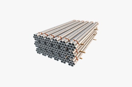 Preview: Stacked metal pipes with orange stripes