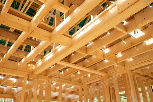 Preview: New interior residential wooden construction house framing