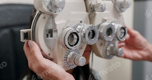 Preview: Phoropter, eye test and optometrist for vision, medical practice for optical exam or consultation.