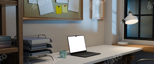 Preview: 3D rendered home studio scandinavia style workspace laptop computer