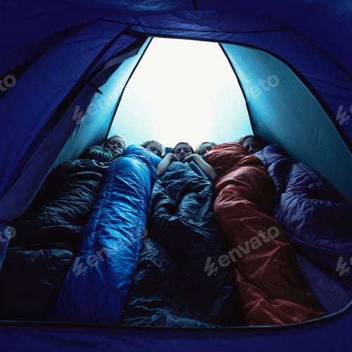 Preview: Children in sleeping bags inside tent