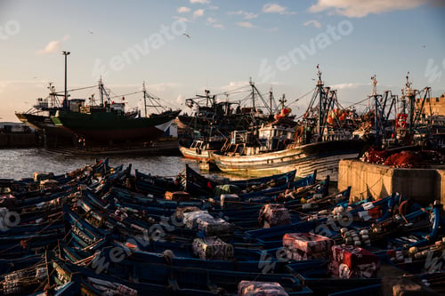 Preview: Fishing boats in harbour, Essaouira, Morocco, Africa