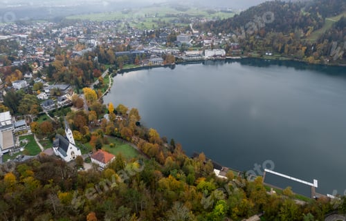 Preview: Aerial view of lake bled from castle hill. Slovenia