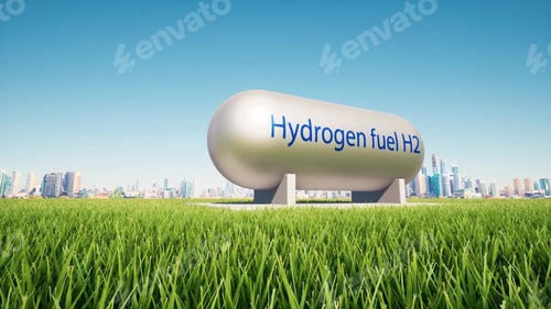Preview: Hydrogen renewable metal fuel tank Green energy concept h2 energy storage system 3d render