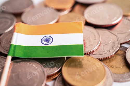 Preview: Stack of coins money with India flag, finance banking concept.
