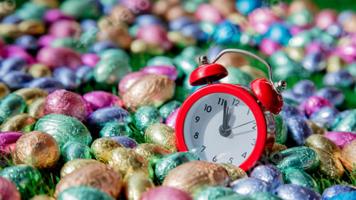 Preview: color Chocolate Easter eggs and alarm clock