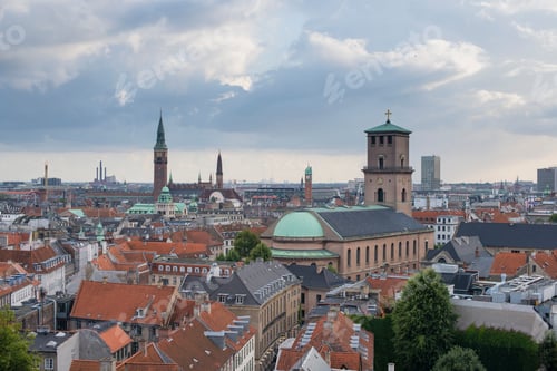 Preview: Elevated view of city rooftops, Copenhagen, Zealand, Denmark