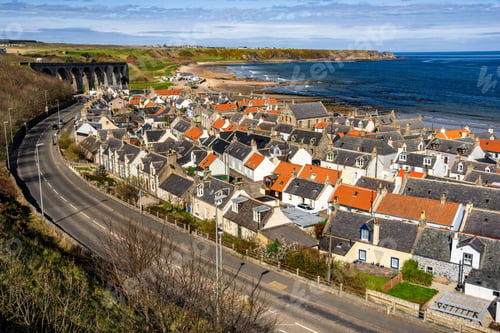 Preview: Aerial View of the Northern Scottish Coastal town of Buckie in Banffshire Scotland UK Moray Firth