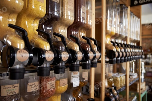 Preview: Dispensers For Cereals And Grains In Sustainable Plastic Free Grocery Store