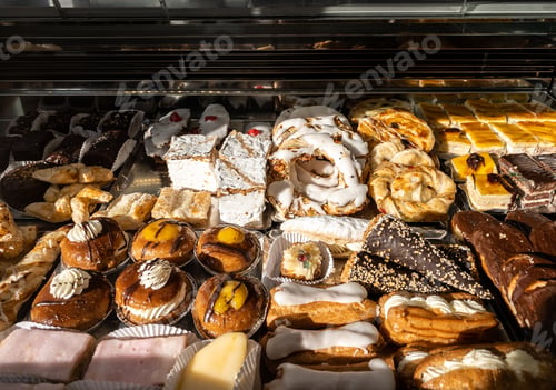 Preview: Breakfast spanish biscuits, sweet pastries, puff pastry, powdered sugar dessert