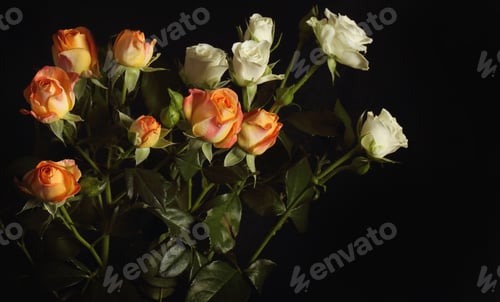 Preview: Roses Flowers On A Black Background There Is A Place For An Inscription