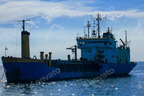 Preview: Large tanker anchored in the sea.