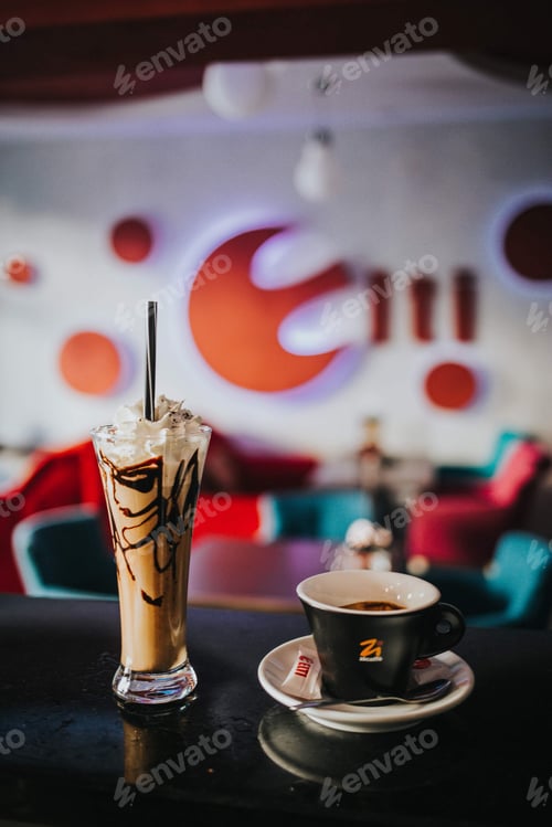 Preview: Shot of coffe cup and glass