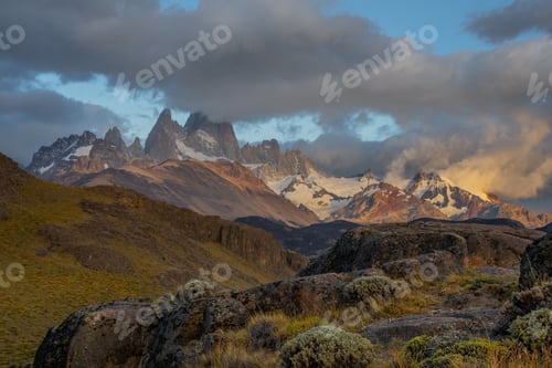 Preview: Beautiful scenery of a mountainous landscape enveloped in clouds in a rural area