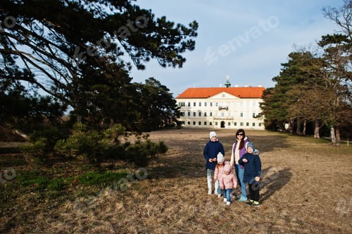 Preview: Mother with four kids at Valtice park, Czech Republic.