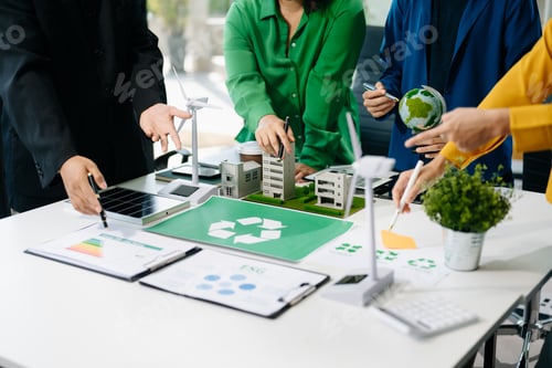 Preview: Business team working virtual modern smartphone to reduce CO2 emissions carbon footprint climate
