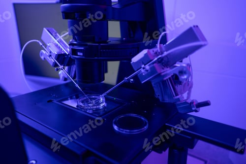 Preview: Manipulators doing in vitro fertilization of female cell with male sperm