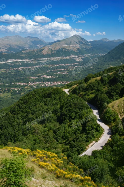 Preview: Summer landscape along the road Provinciale Amiternina, Abruzzo, Italy