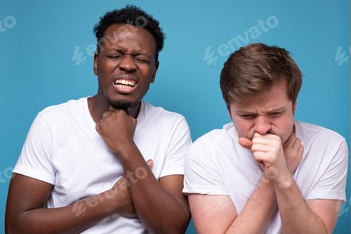 Preview: two african american men coughing because of flu.
