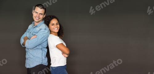 Preview: Smiling Man and Woman Posing Back to Back