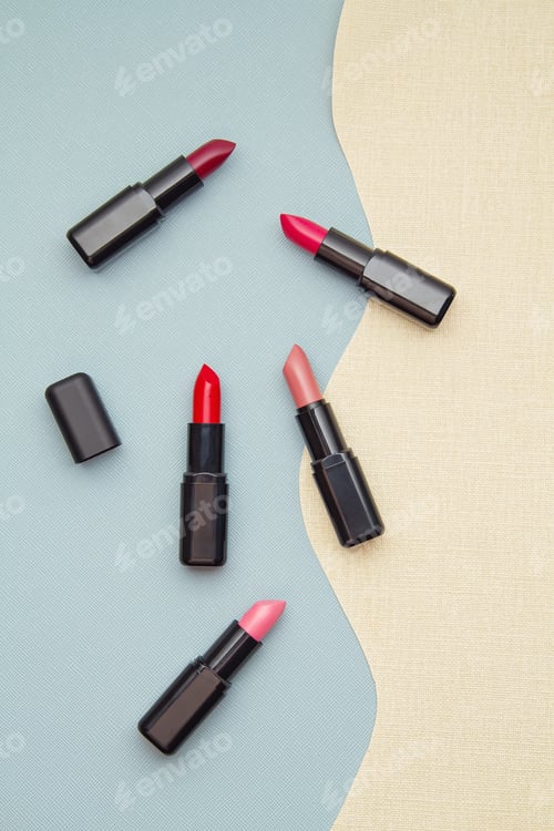 Preview: Collection of various lipsticks makeup. Make up artist, beauty salon, beauty blog