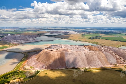 Preview: Mountains of products for the production of potash salt and artificial reservoirs.Salt mountains