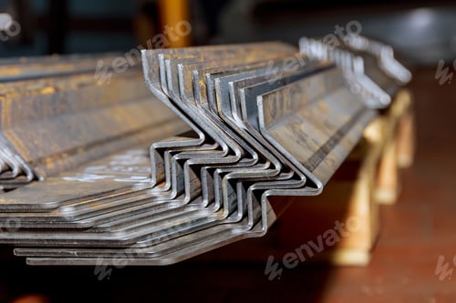 Preview: Metal products are bent on a sheet bending machine. Metallurgical industry.
