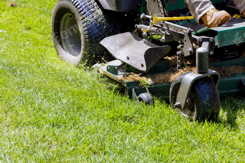 Preview: Utility worker in lawn mower gardener cutting the grass ride-on lawnmower