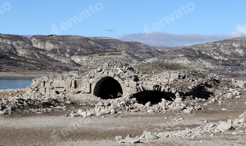 Preview: Altınapa Dam, which emerged after the dam waters receded. Konya, Turkey