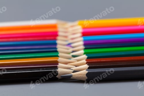 Preview: Set of colored pastel pencils in row multi color in form of closed zipper