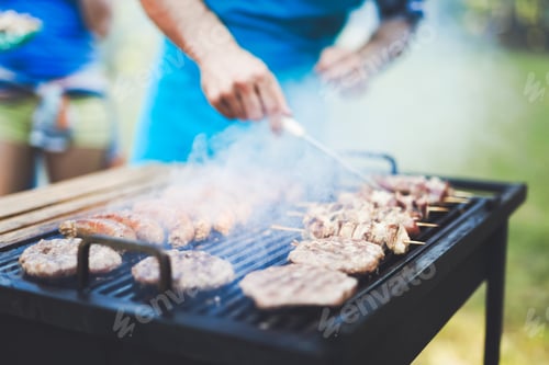 Preview: Happy outgoing people enjoying bbq