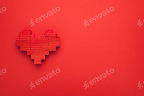 Preview: Red Heart Symbol Made of Plastic Building Blocks with Copy Space