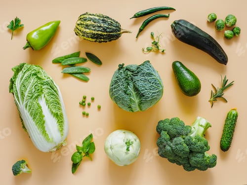 Preview: Green vegetables on pastel background