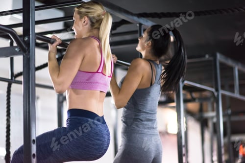 Preview: young athletes doing pull ups on the horizontal bar