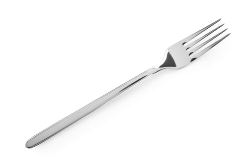 Preview: One shiny metal fork isolated on white, top view
