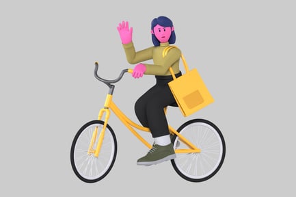 Preview: Stylized Cyclist Character with Tote Bag