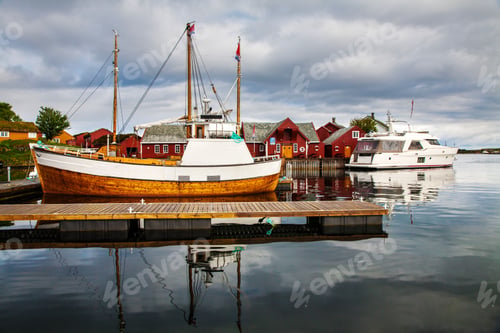 Preview: traditional fisherman houses rorbu and boats at Haholmen island,
